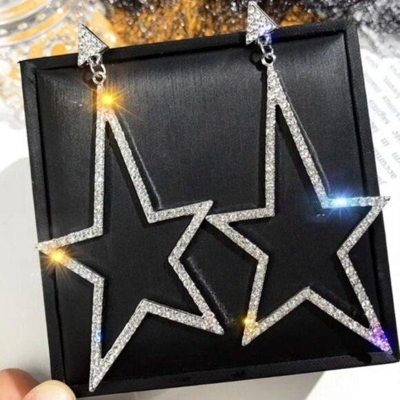 Star rhinestone‎ earrings SEXY BLING SPARKLE DANGLE PARTY CUTE GIFT FANCY PRETTY - Picture 3 of 4